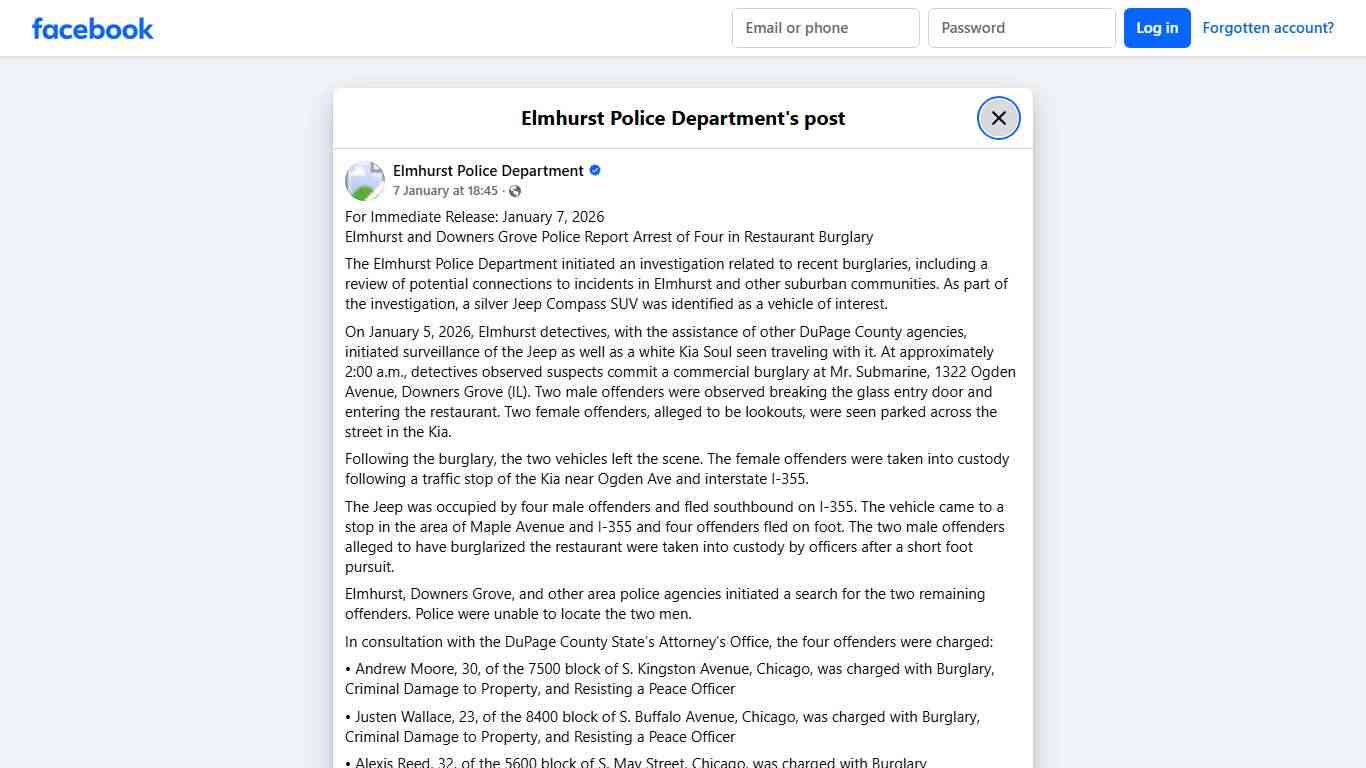 For Immediate Release:... - Elmhurst Police Department Facebook